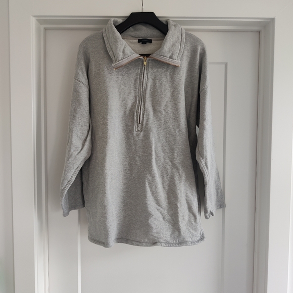 J. Crew Grey Oversized University Terry Cotton Half Zip Tunic w/ Pockets Medium - Picture 2 of 8